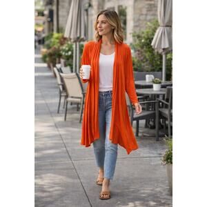 Hanger 55 Orange Open Front Cardigan XL Draped Lightweight Stretch Duster